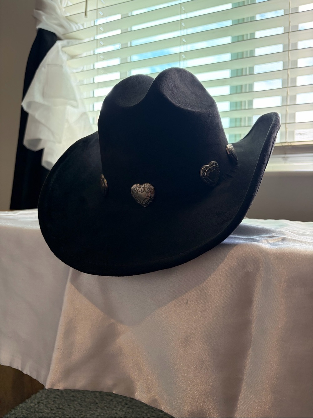 Black Felt Western Cowboy Hat with Heart Conchos